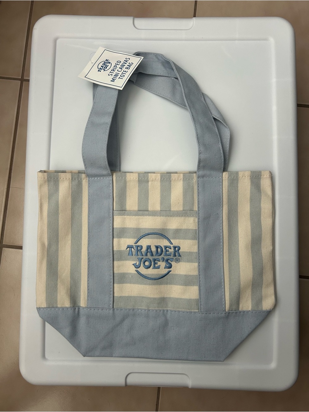 NWT Trader Joe's Blue & Cream Striped Mini Tote Bag